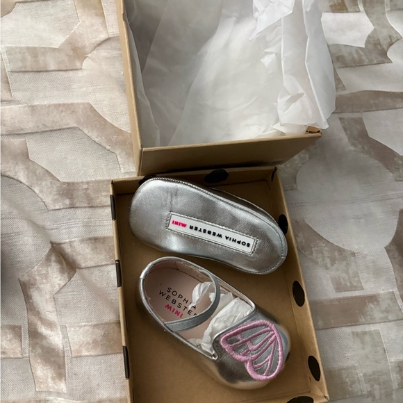 Sophia Webster Silver and Pink Baby Moccasins